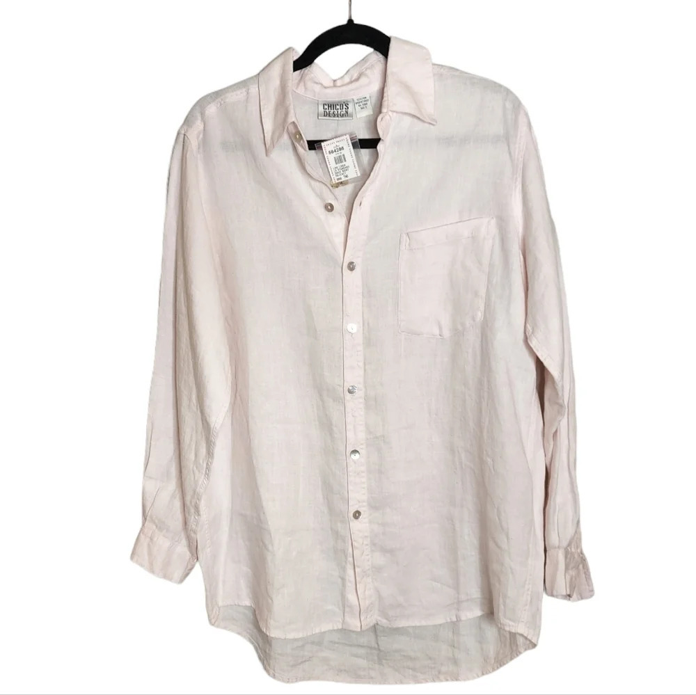 NWT Chico's linen Pink button shirt size 2 large.